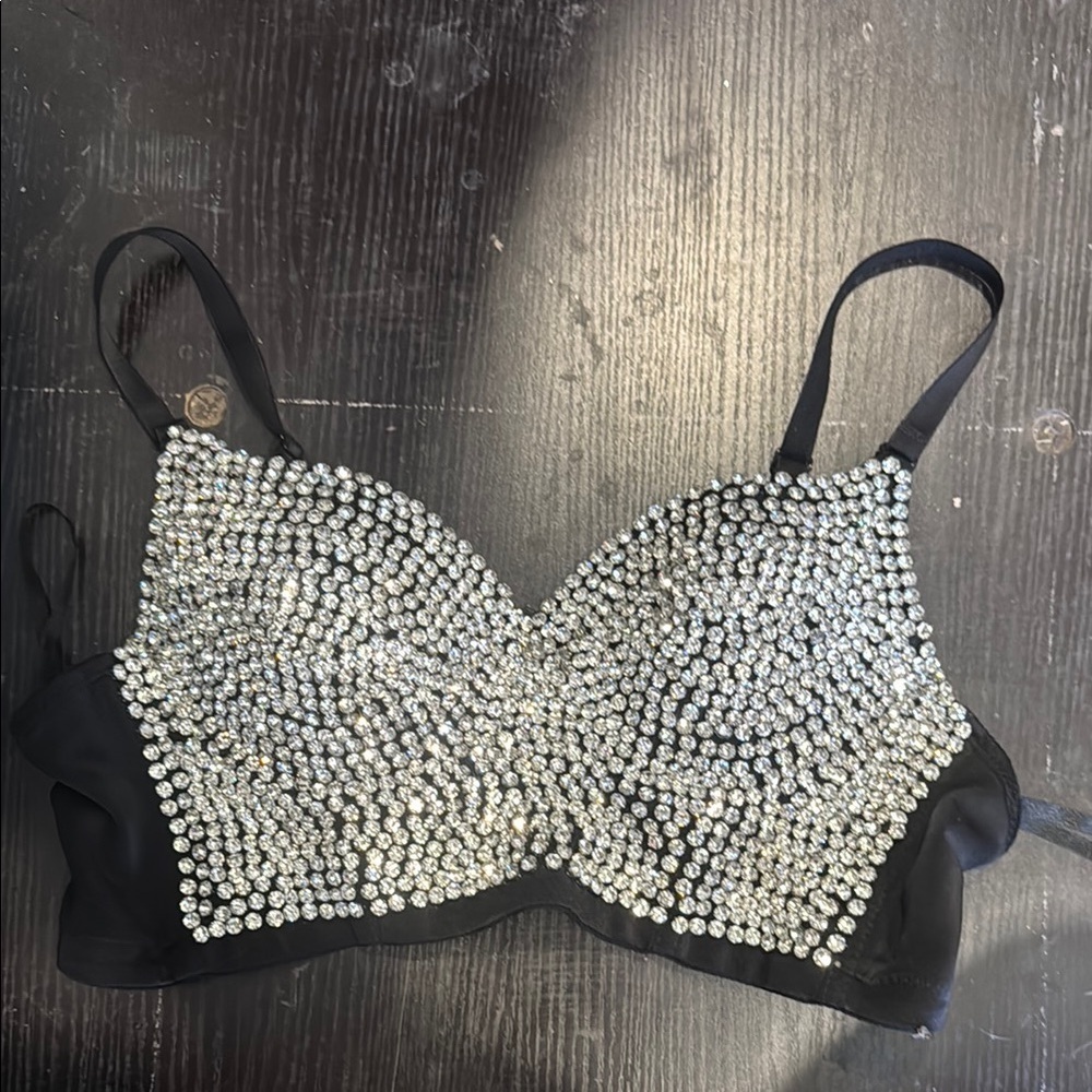 Black and Silver Embellished Bra